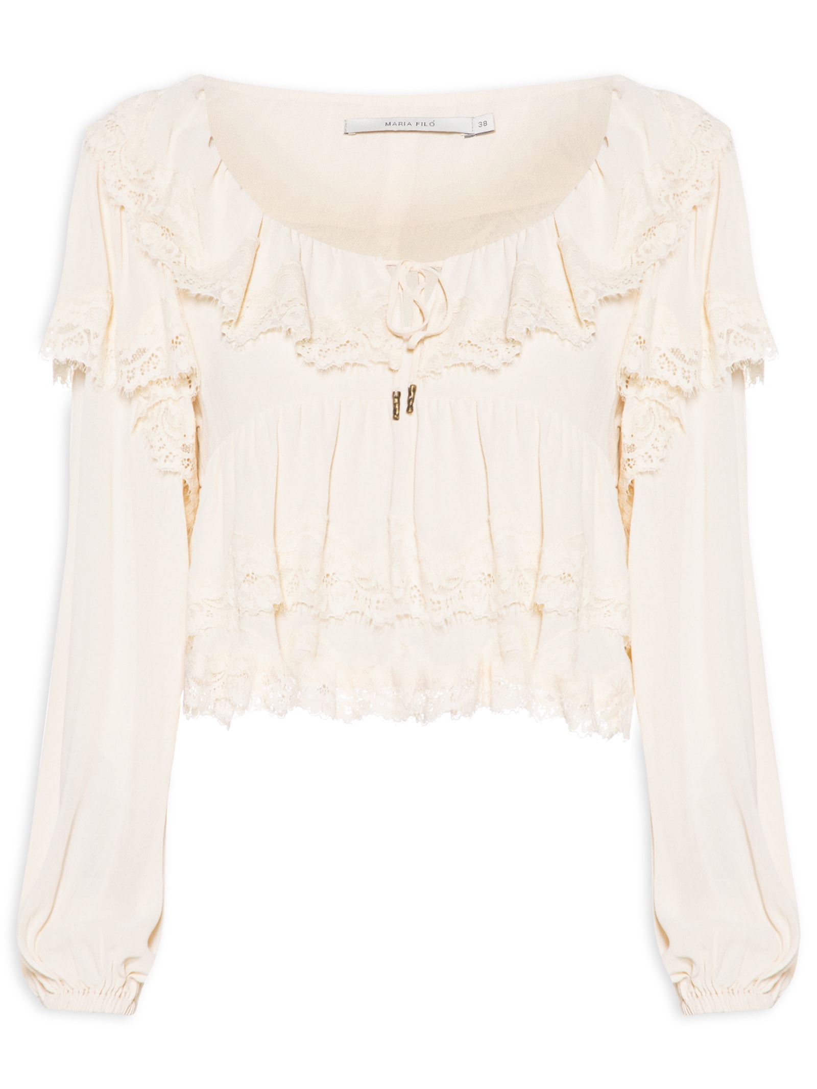 Blusa Feminina Manga Longa Ggt Renda Off White Maria Filó