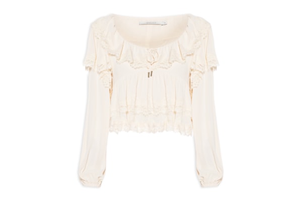 Blusa Feminina Manga Longa Ggt Renda - Off White