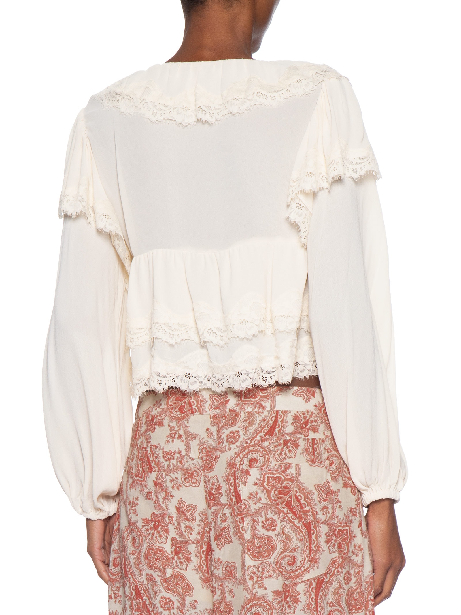 Blusa Feminina Manga Longa Ggt Renda Off White Maria Filó