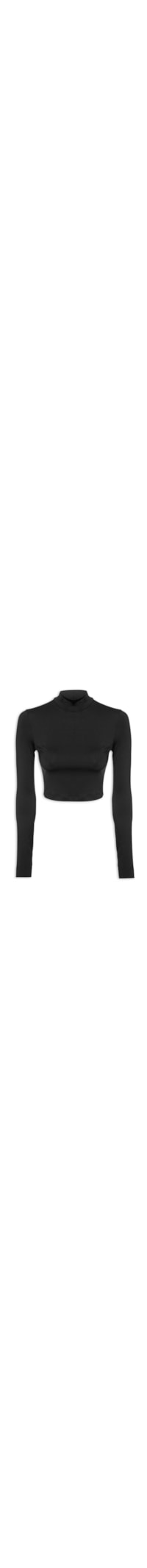 Blusa Feminina Manga Longa Gola Alta Dedeira Liso - Preto