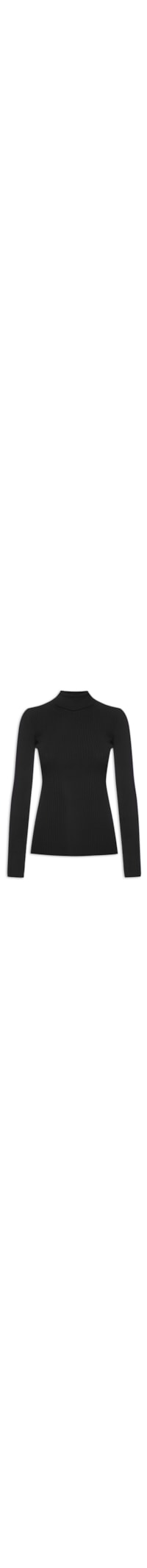 Blusa Feminina Manga Longa Gola Alta Tricot - Preto
