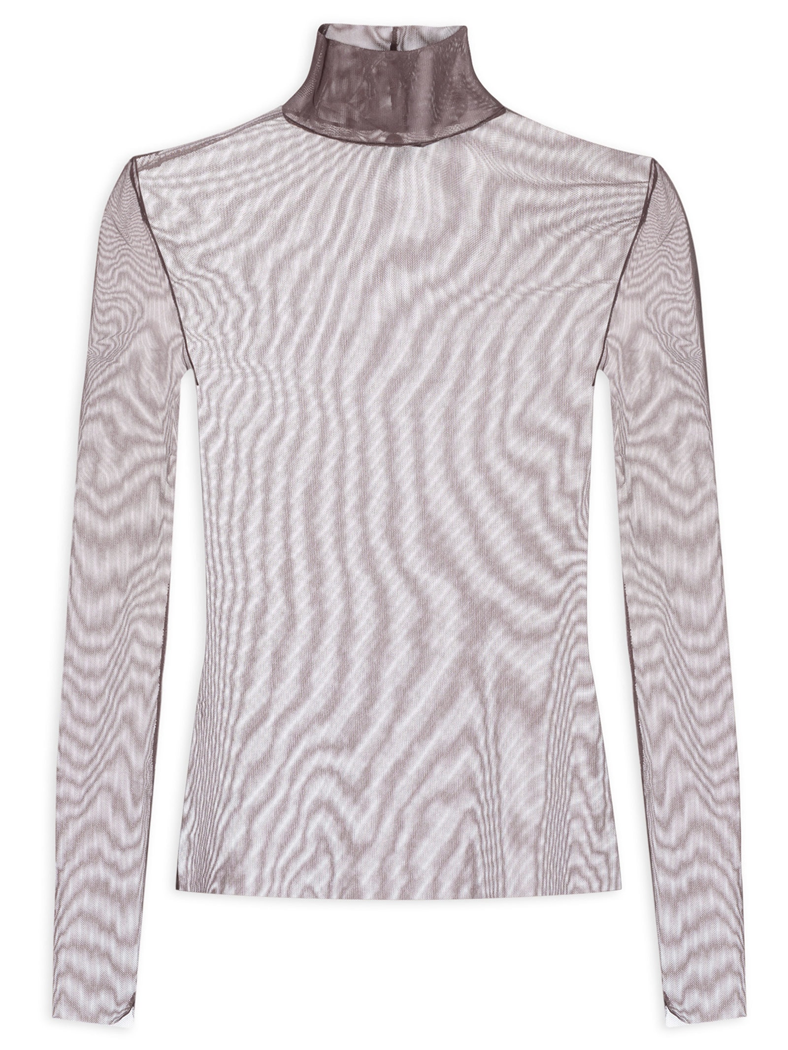 Blusa Feminina Manga Longa Gola Alta Tule Marrom Animale Jeans