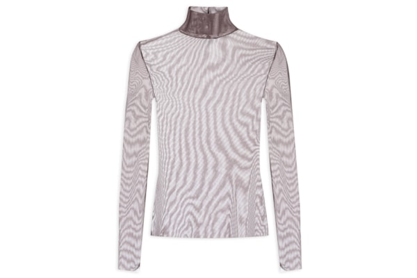 Blusa Feminina Manga Longa Gola Alta Tule - Marrom