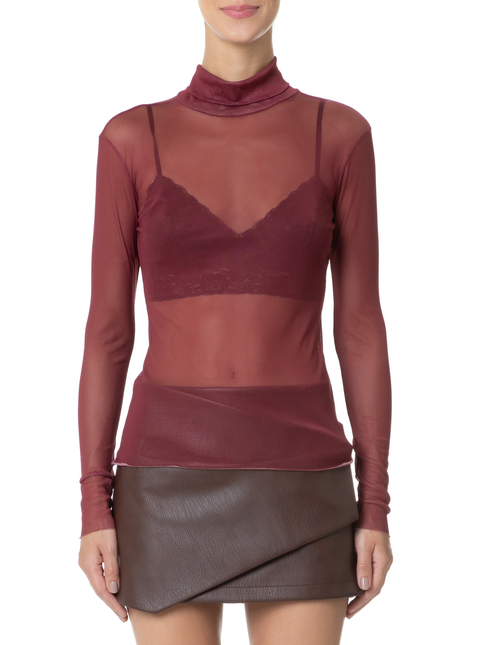 Blusa Feminina Manga Longa Gola Alta Tule Preto  Animale Jeans