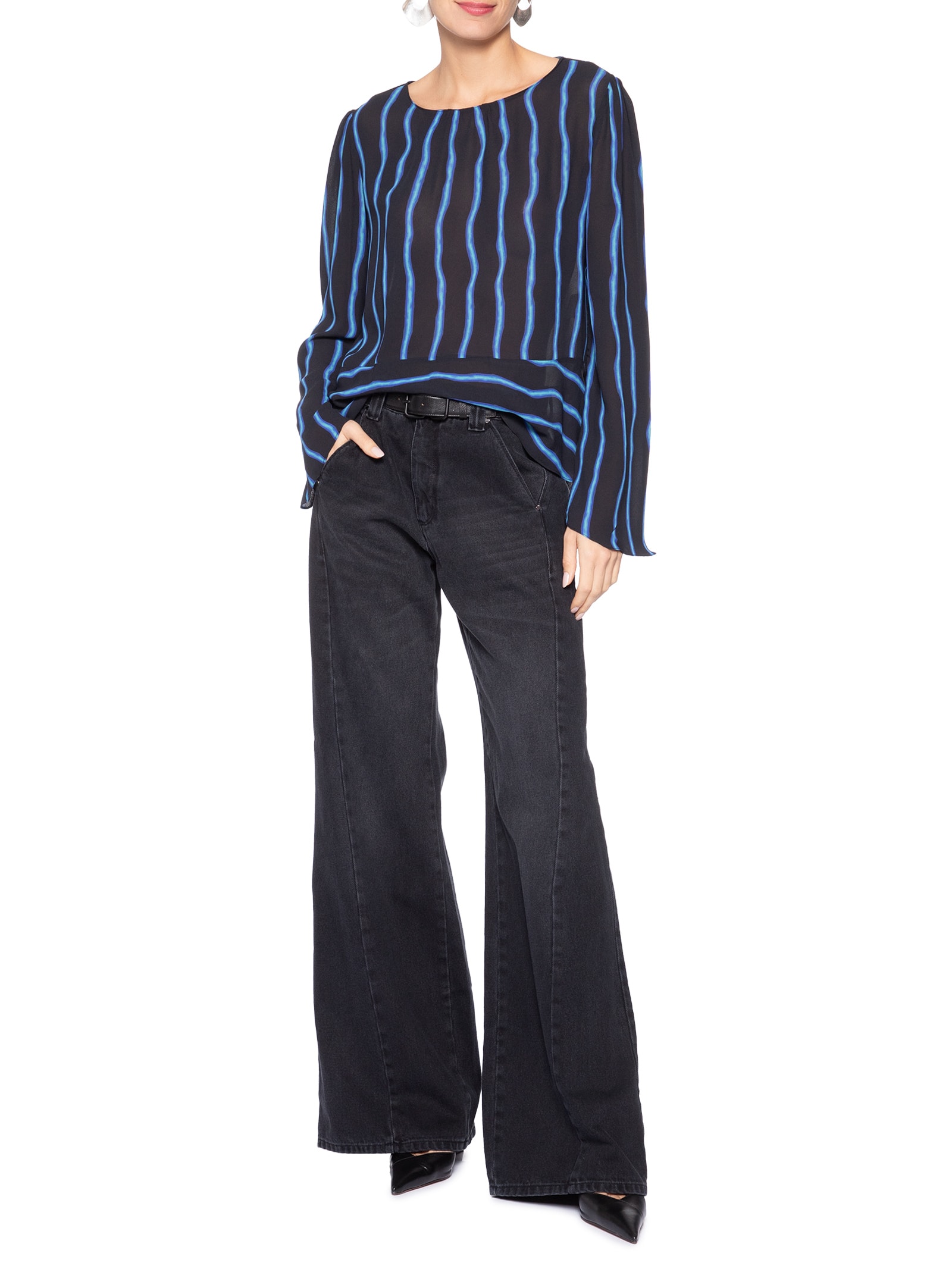 Blusa Feminina Manga Longa Listra Feixe Preto Animale