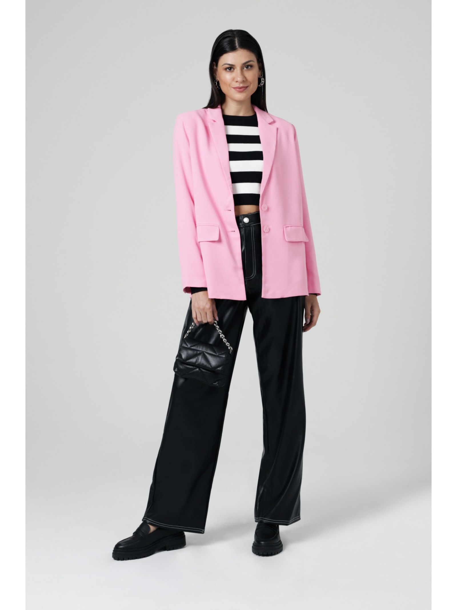 Blusa Feminina Manga Longa Listrada Preto Hering