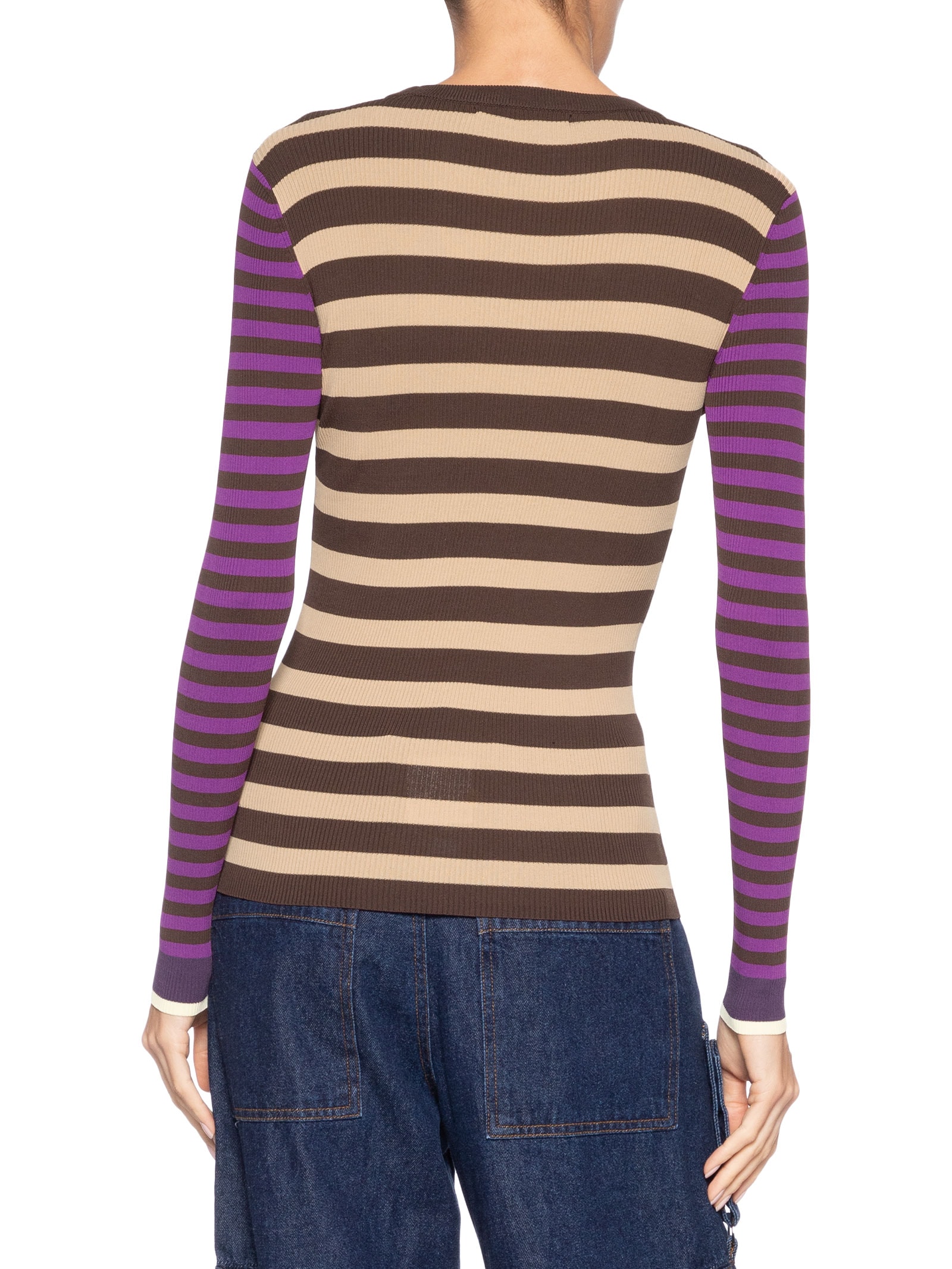 Blusa Feminina Manga Longa Listras Mix Color Marrom Animale