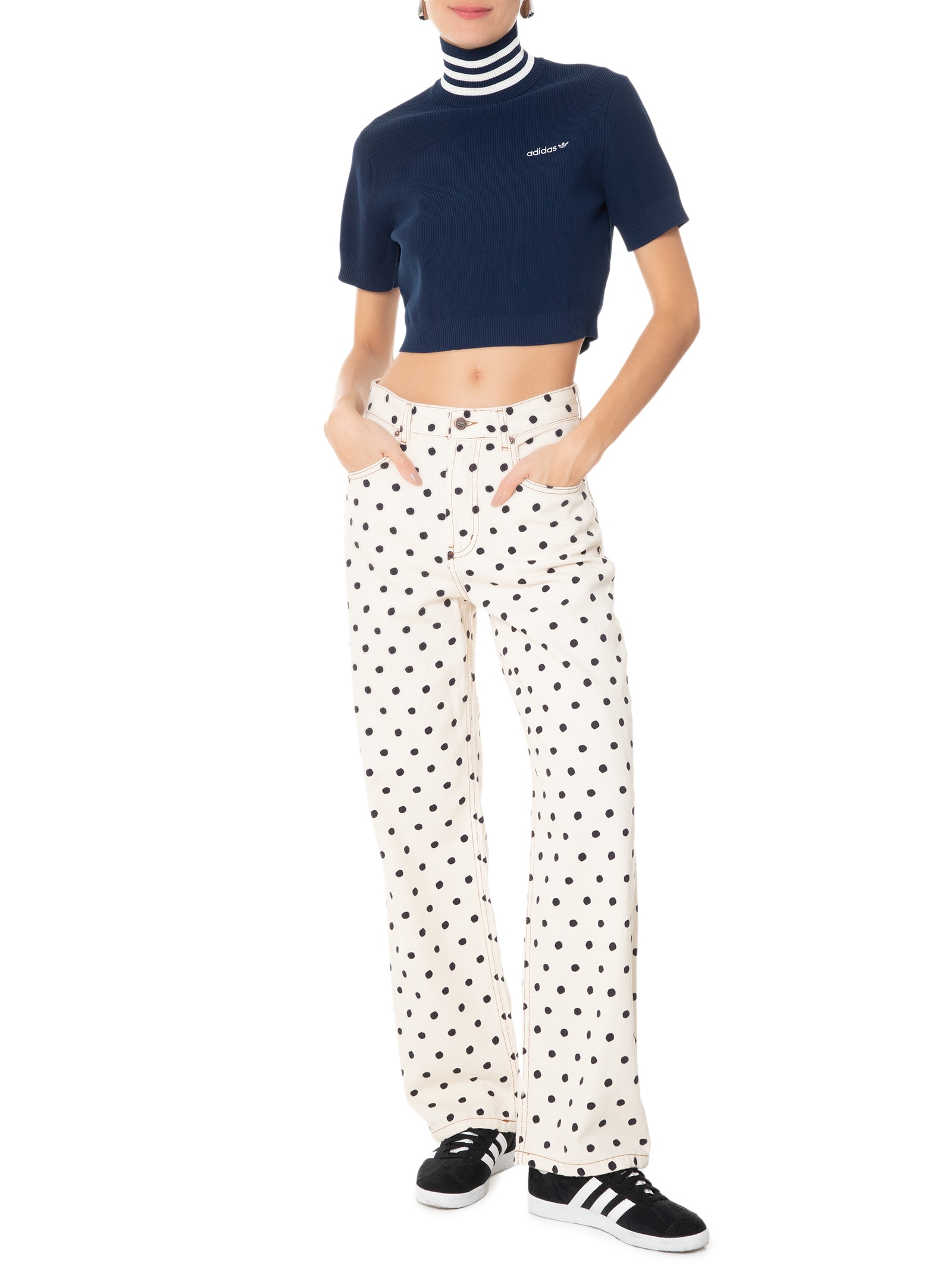 Blusa Feminina Manga Longa Malha Basic Azul Adidas Originals