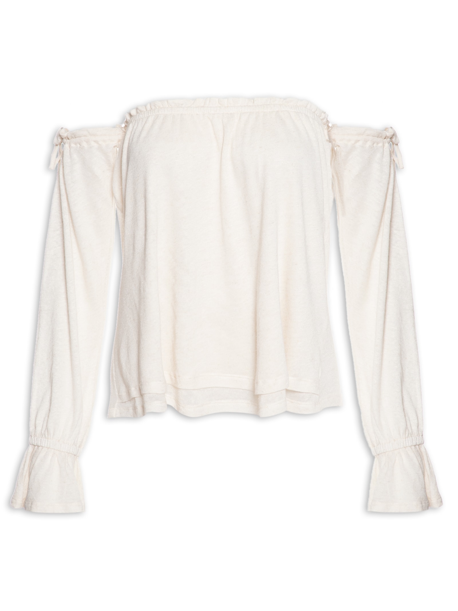 Blusa Feminina Manga Longa Ombro A Ombro Off White Basiq