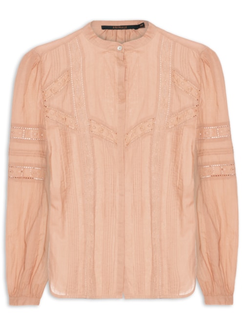 Blusa Feminina Manga Longa Pregas E Renda – Rosa