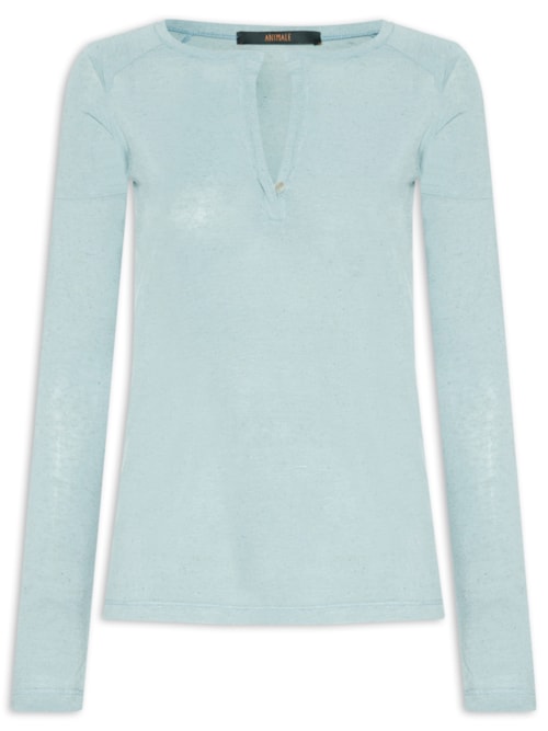 Blusa Feminina Manga Longa Raglan Deconstruída Color – Azul