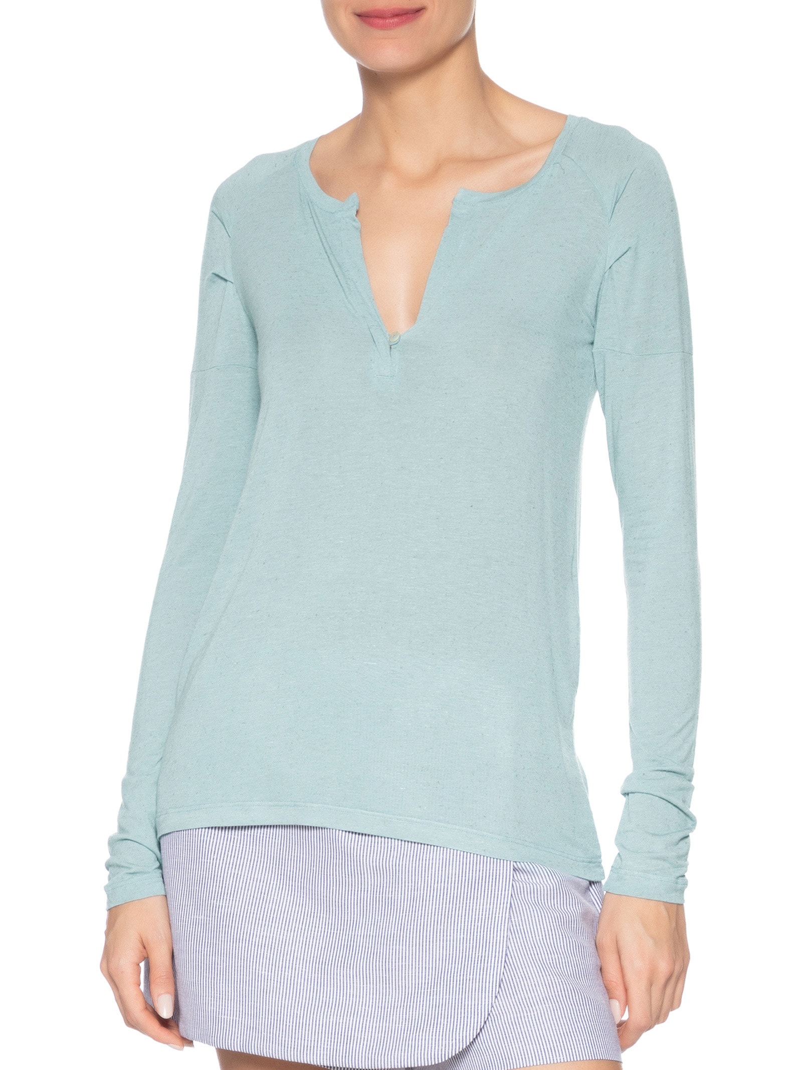 Blusa Feminina Manga Longa Raglan Deconstruída Color Azul Animale