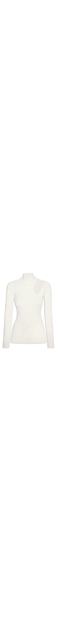 Blusa Feminina Manga Longa Recorte Ombro Tricot - Off White