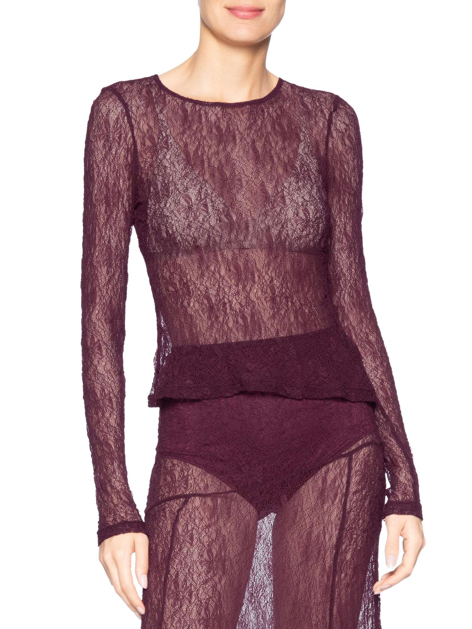 Blusa Feminina Manga Longa Rendinha Roxo Farm