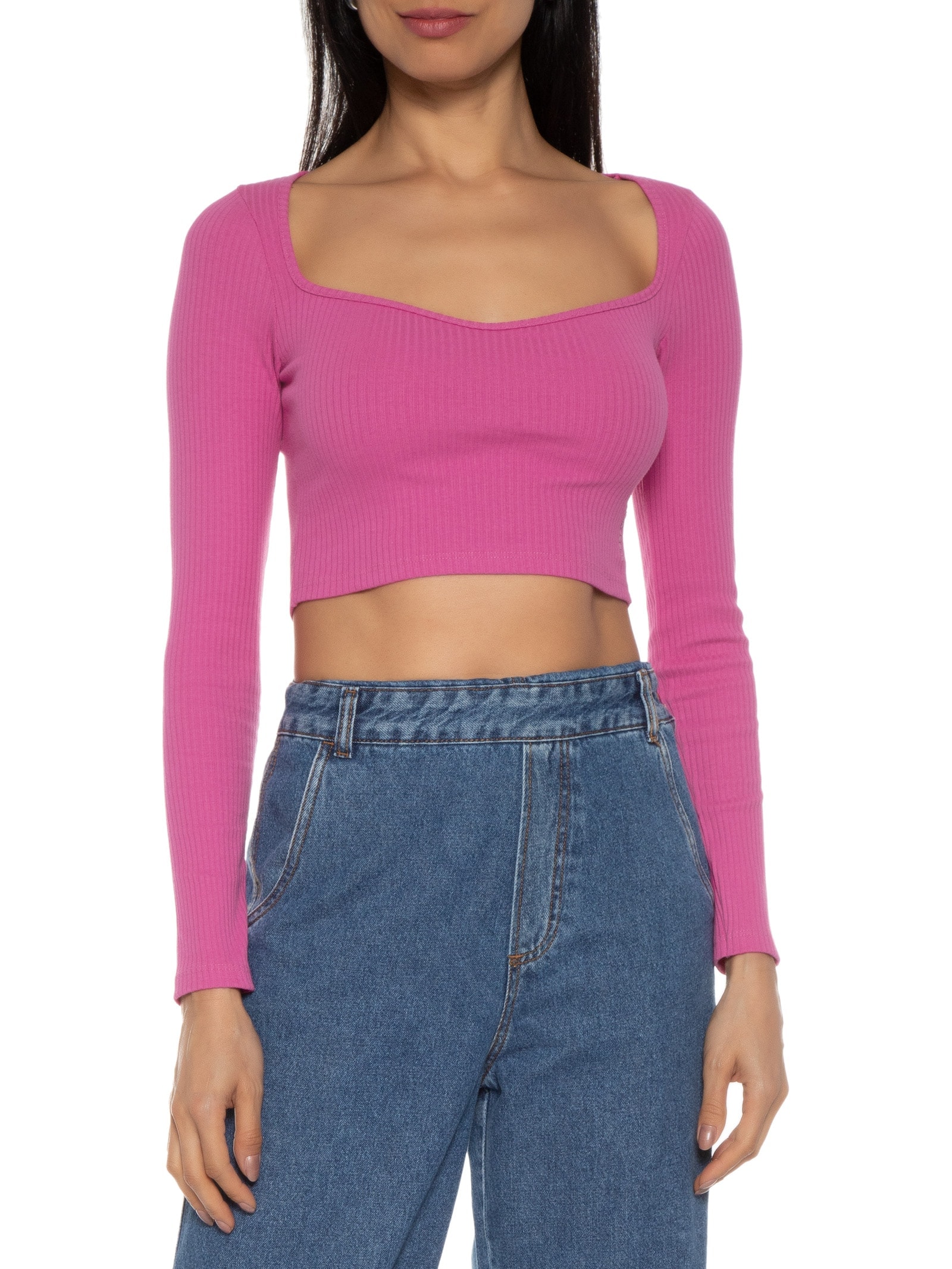 Blusa Feminina Manga Longa Ribana Decote Coração Rosa  Calvin Klein Jeans