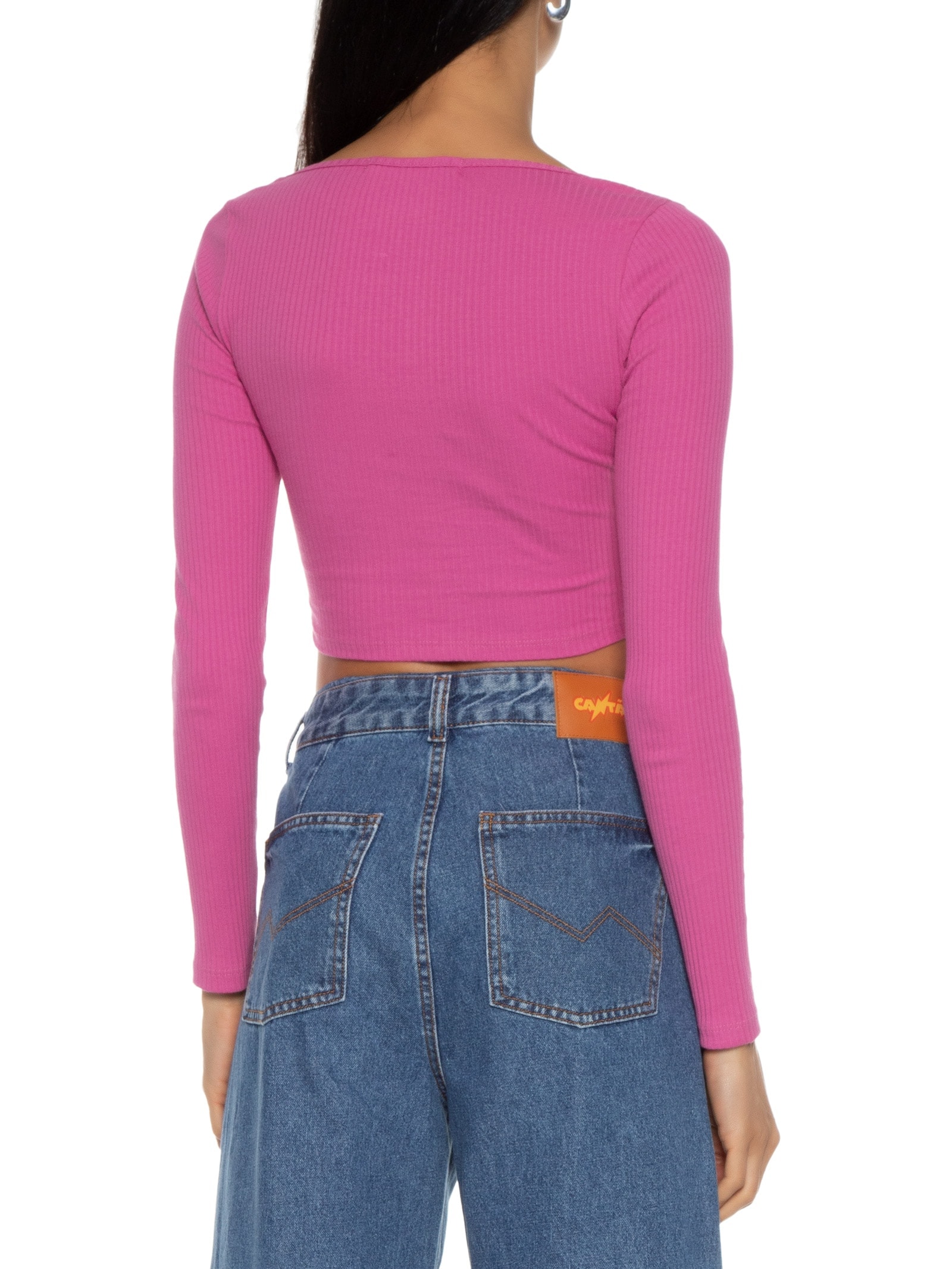 Blusa Feminina Manga Longa Ribana Decote Coração Rosa  Calvin Klein Jeans