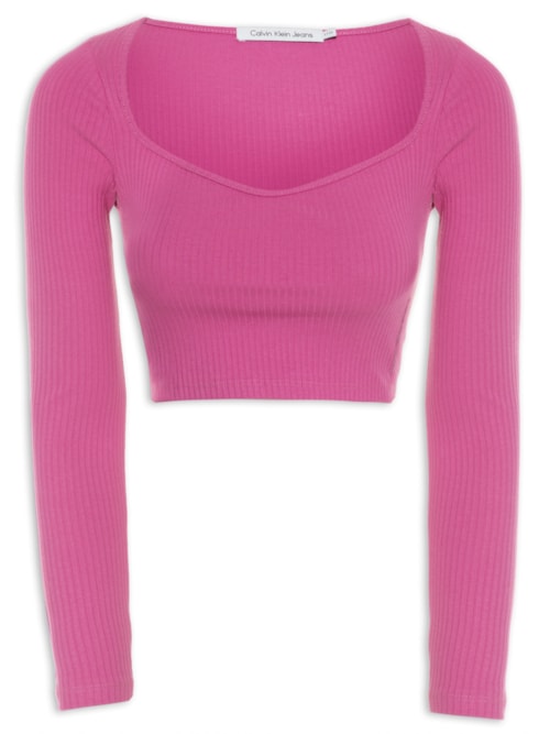Blusa Feminina Manga Longa Ribana Decote Coração - Rosa