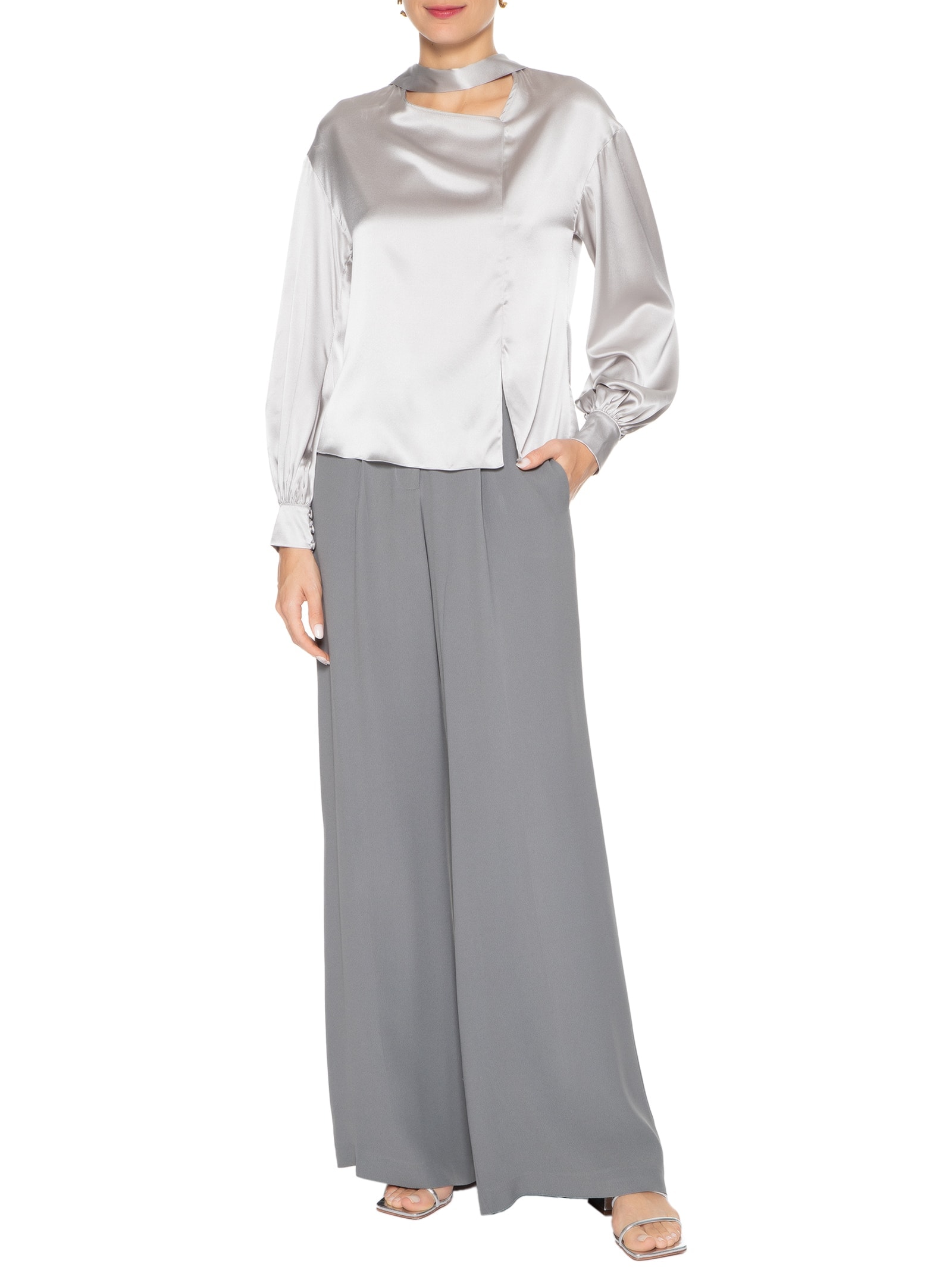 Blusa Feminina Manga Longa Seda Cinza '2Essential