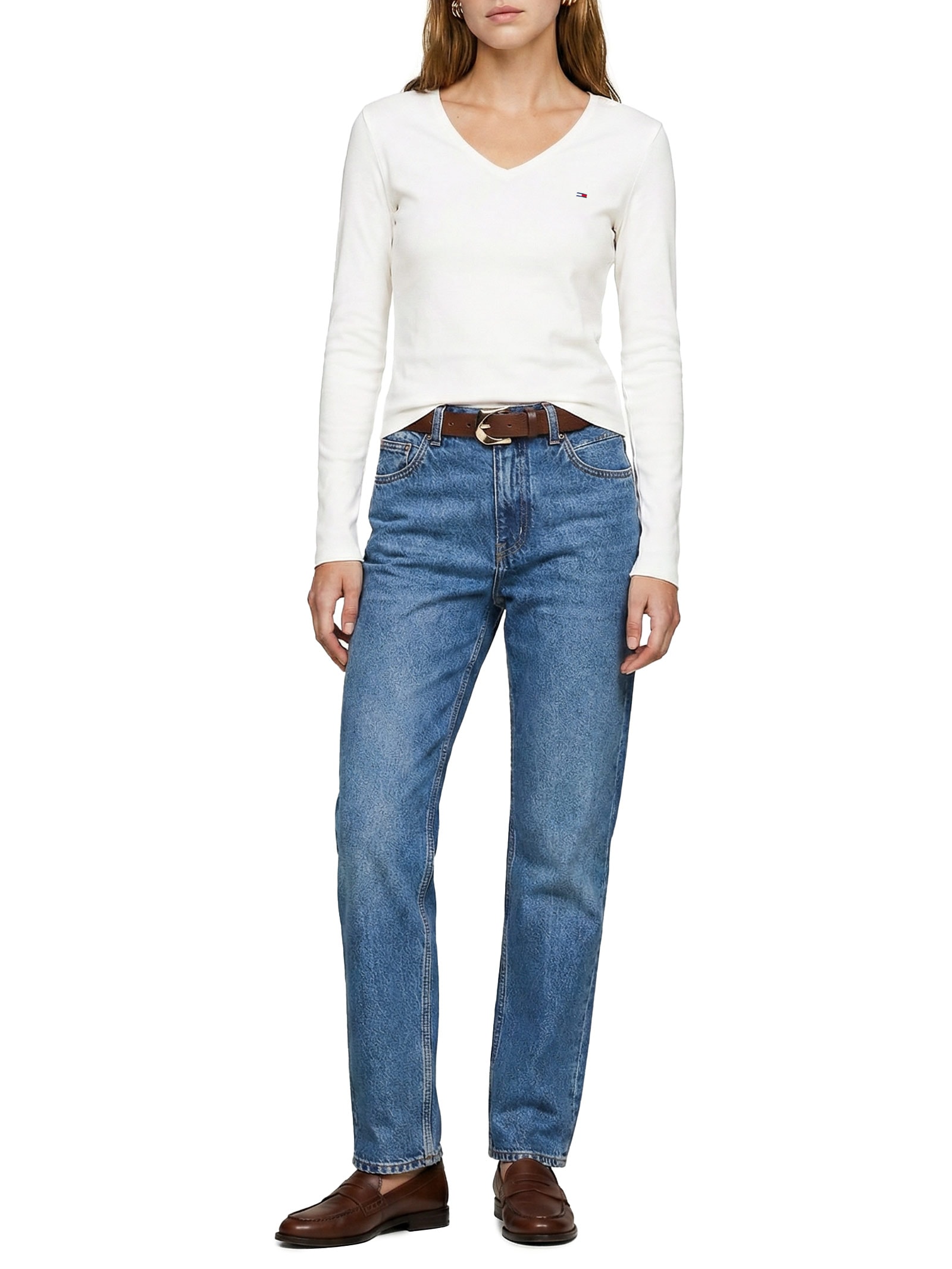 Blusa Feminina Manga Longa Slim Essential Off White Tommy Jeans
