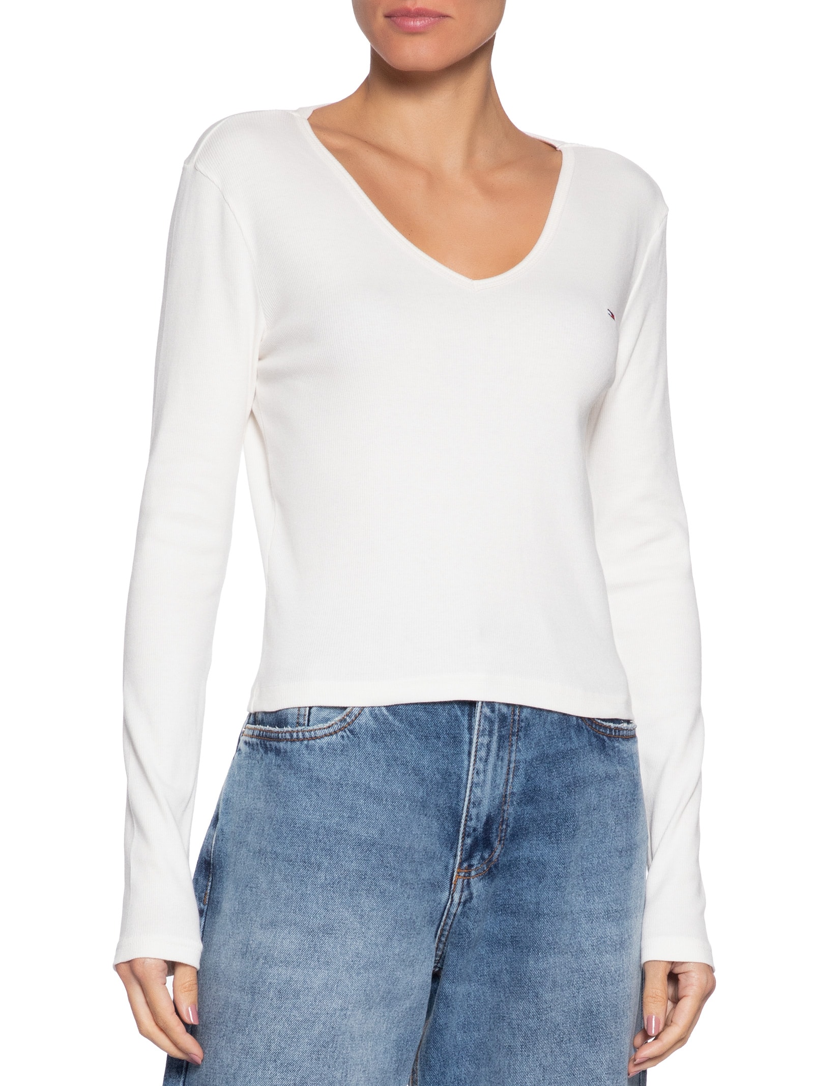 Blusa Feminina Manga Longa Slim Essential Off White Tommy Jeans