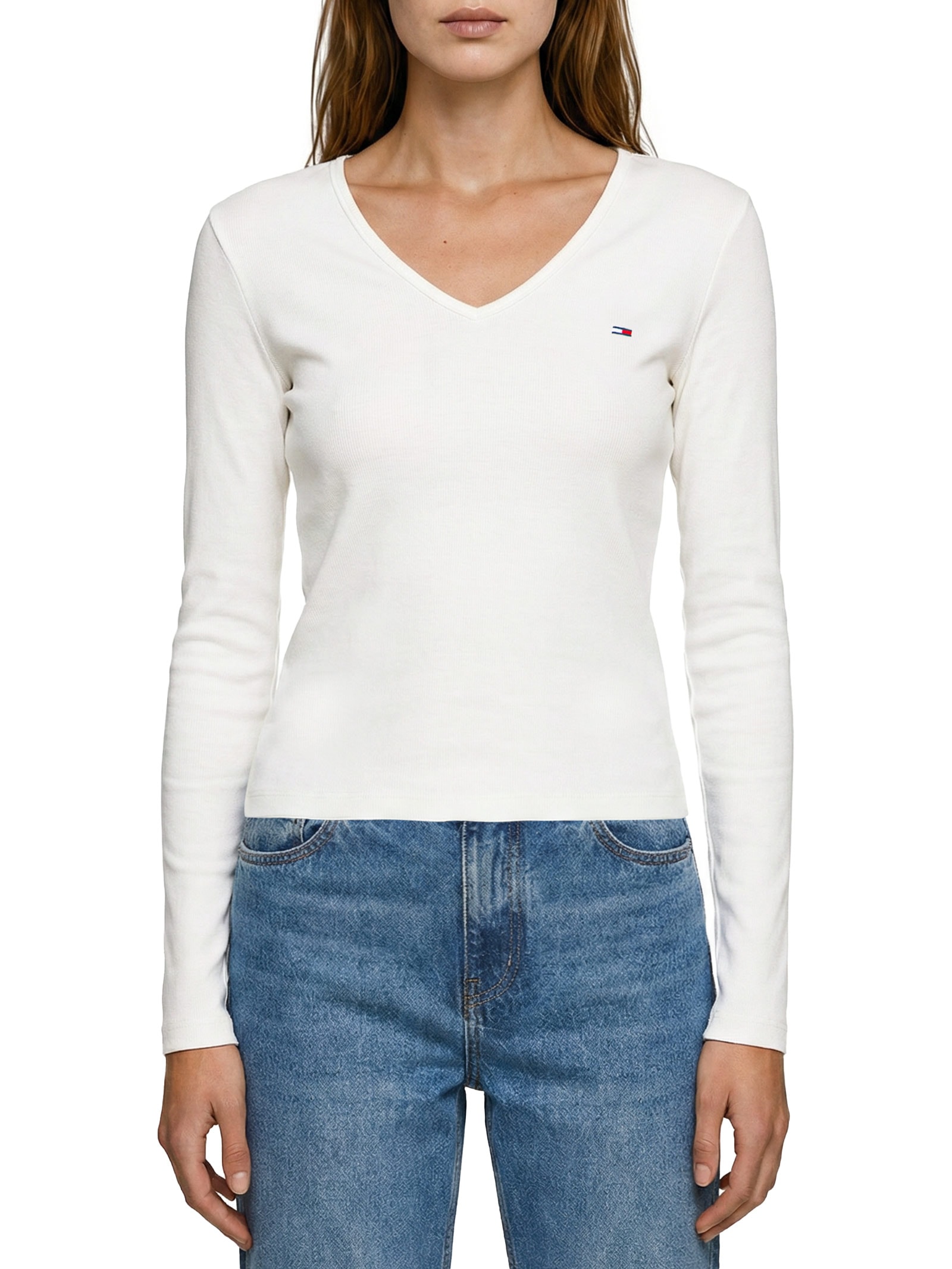 Blusa Feminina Manga Longa Slim Essential Off White Tommy Jeans