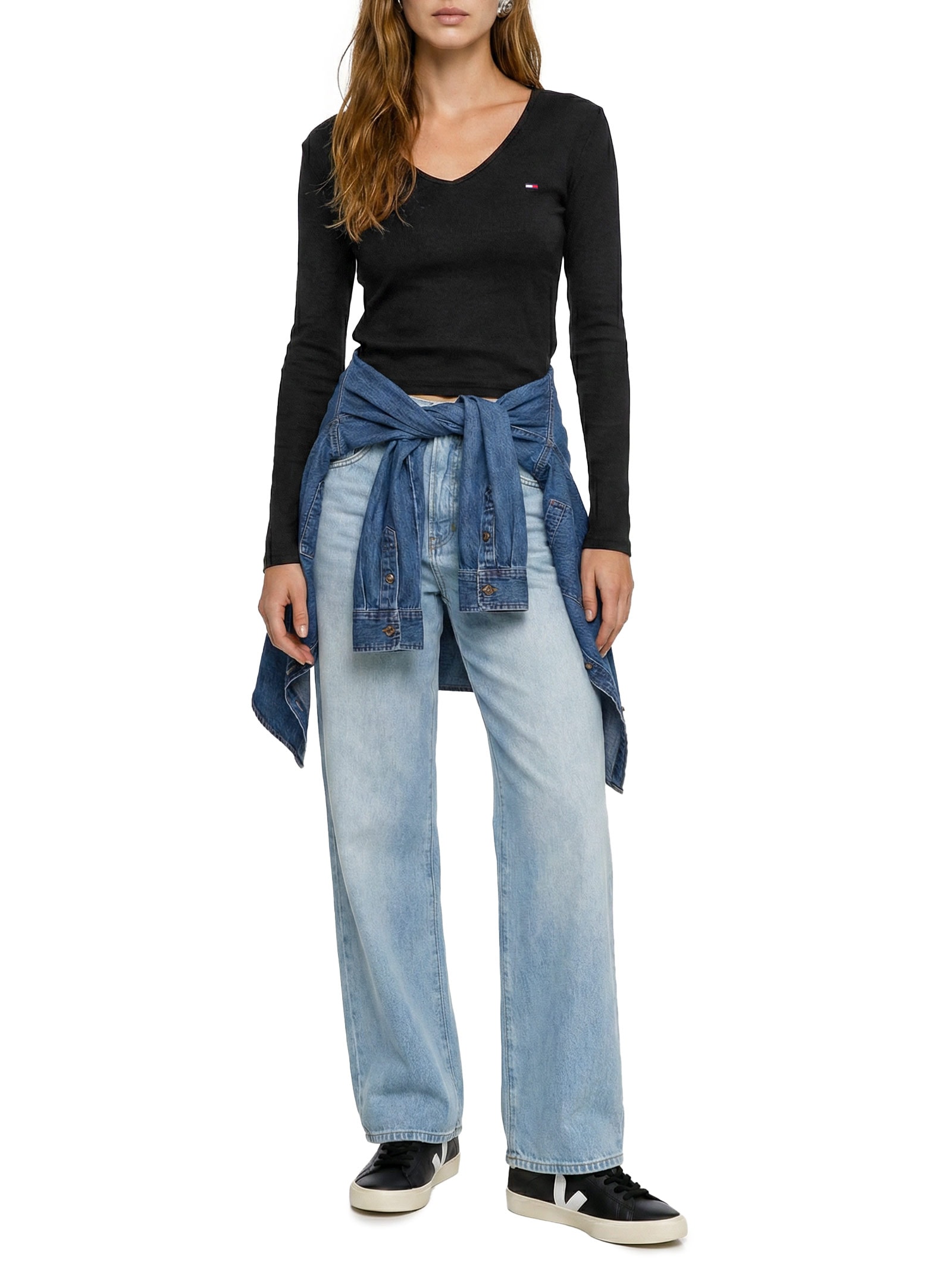Blusa Feminina Manga Longa Slim Essential Preto Tommy Jeans