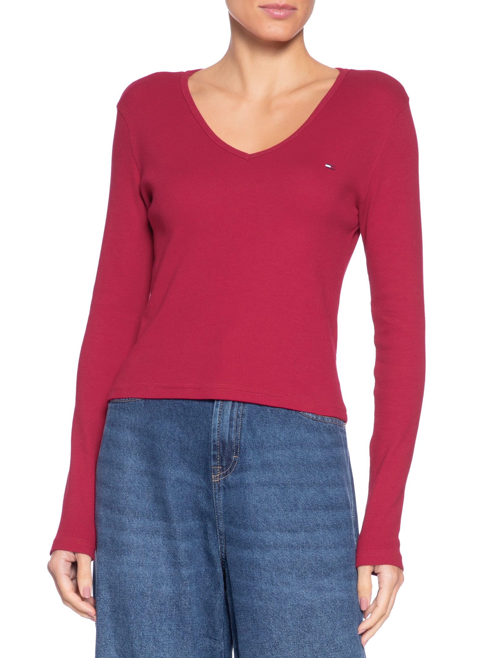 Blusa Feminina Manga Longa Slim Essential Vermelho Tommy Jeans