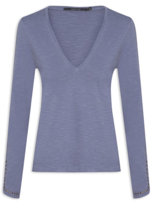 Blusa Feminina Manga Longa Tachas Punho – Azul