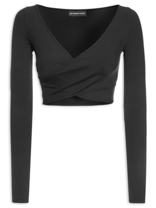 Blusa Feminina Manga Longa Transpassada – Preto