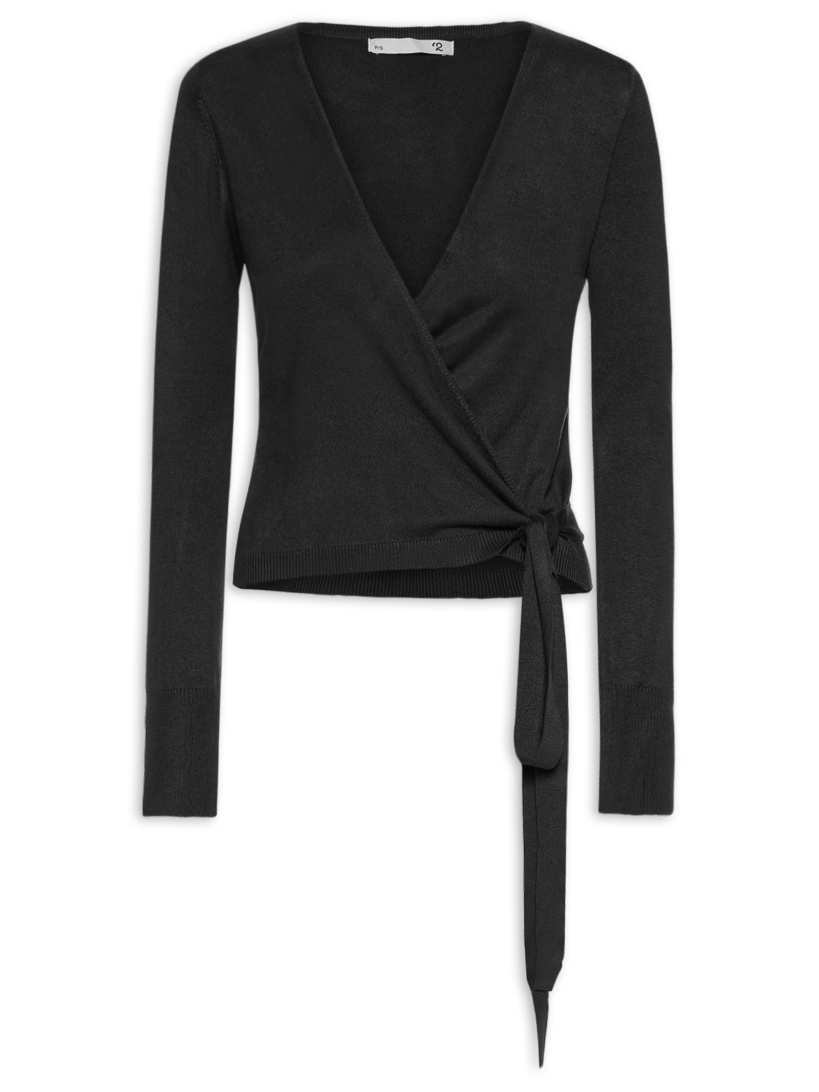 Blusa Feminina Manga Longa Transpassada Preto '2Essential