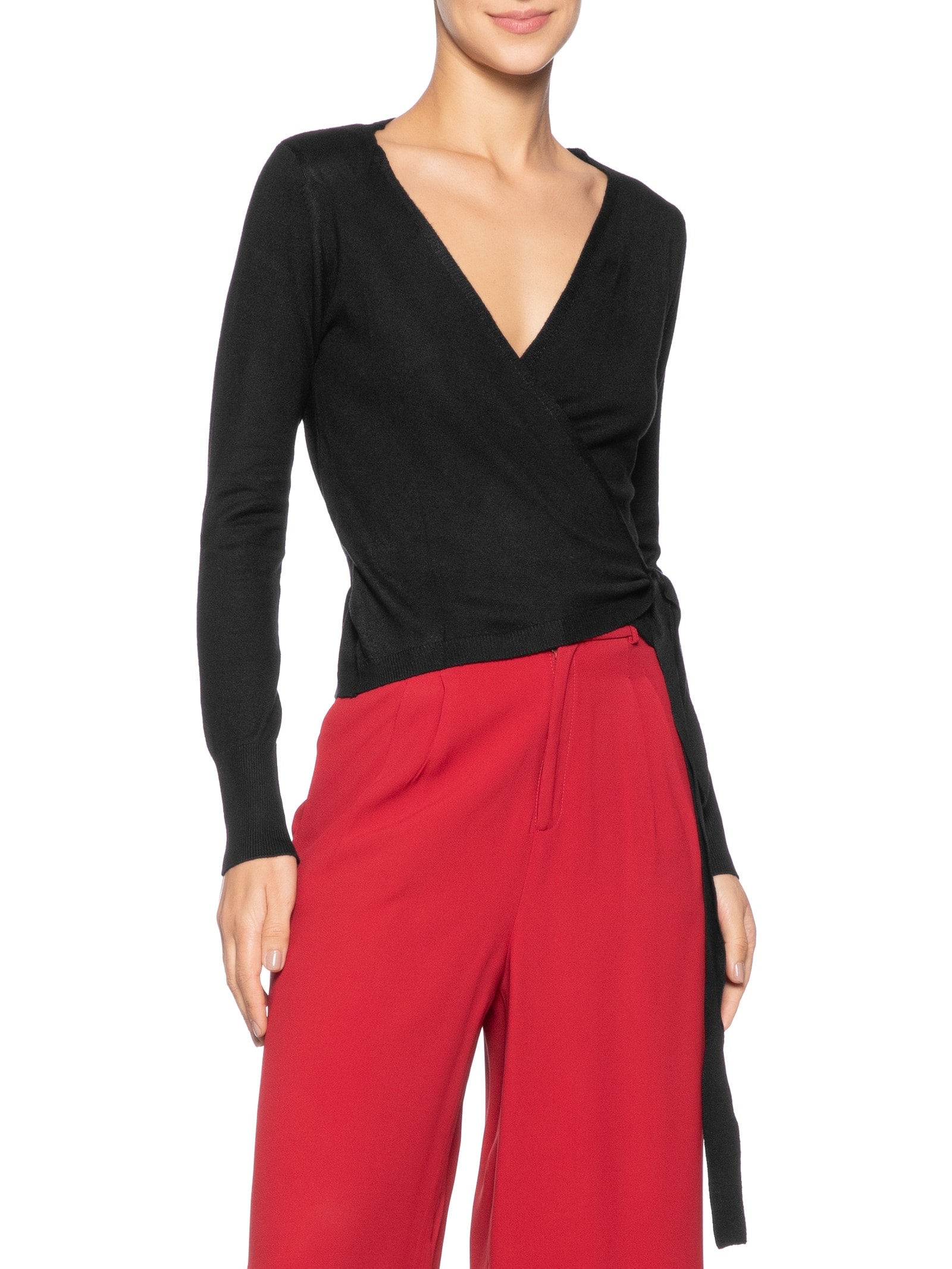 Blusa Feminina Manga Longa Transpassada Preto '2Essential