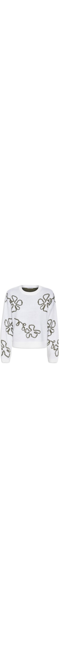 Blusa Feminina Manga Longa Tricot Flores - Off White