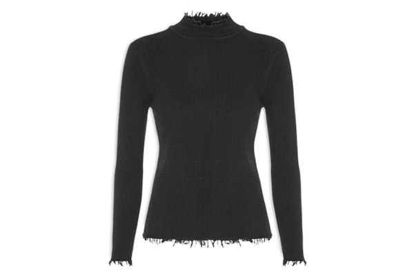 Blusa Feminina Manga Longa Tricot Frayed - Preto