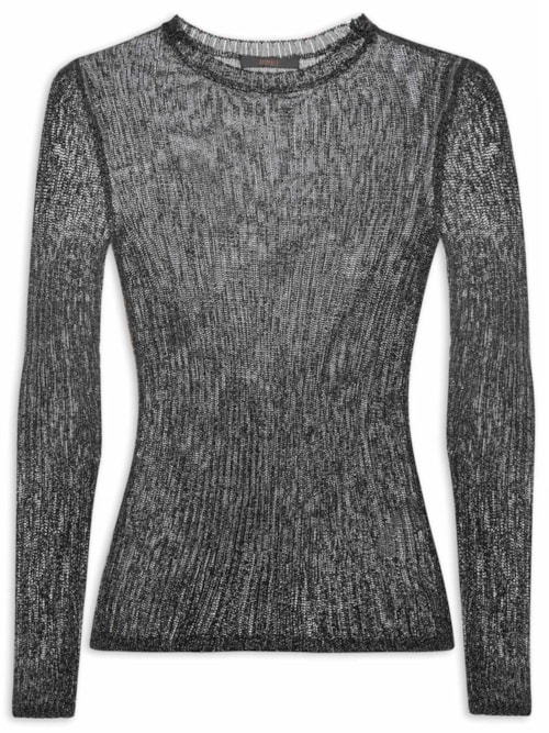 Blusa Feminina Manga Longa Tricot Metalizado – Preto