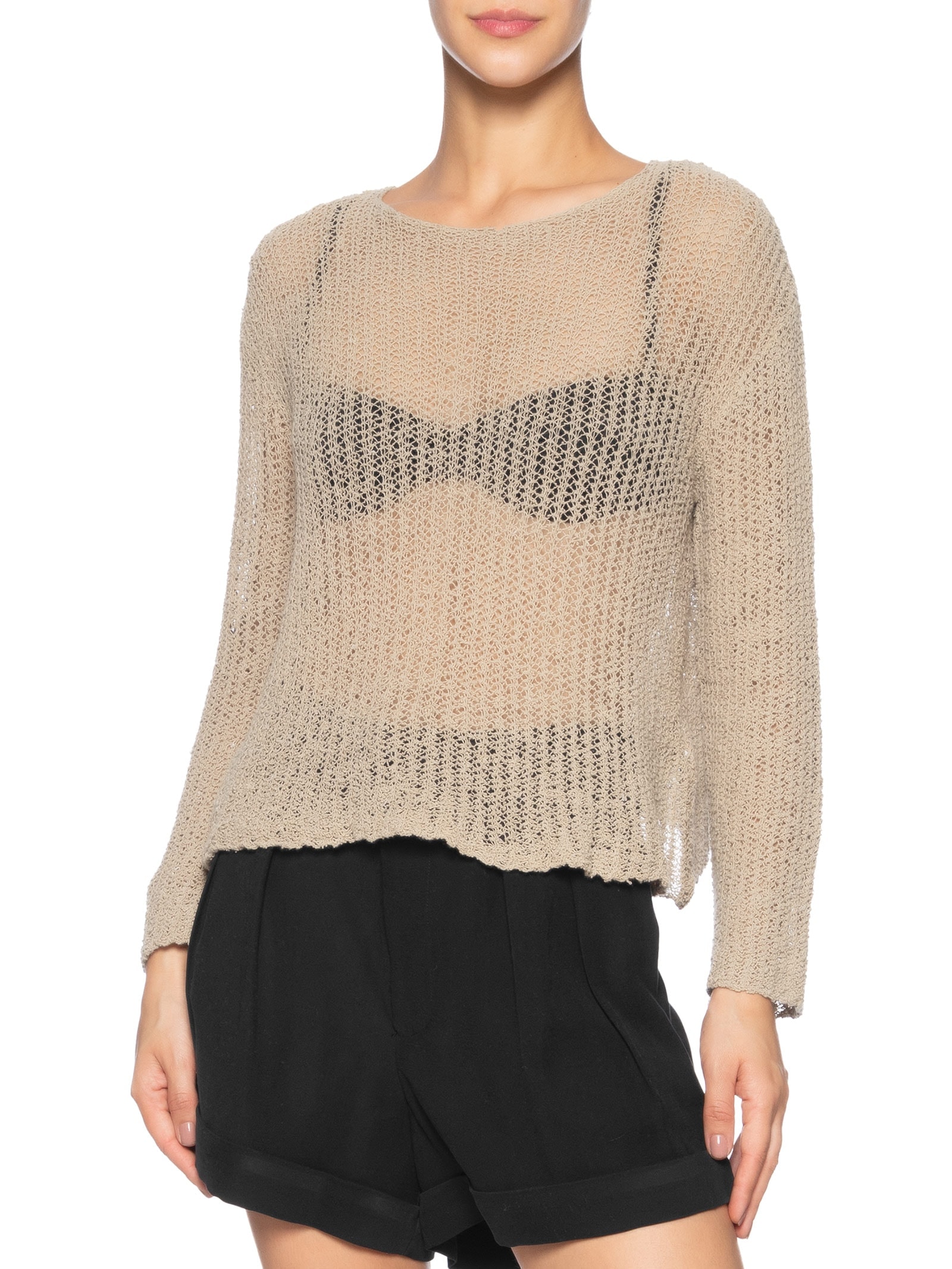 Blusa Feminina Manga Longa Tricot Rede Bege Osklen