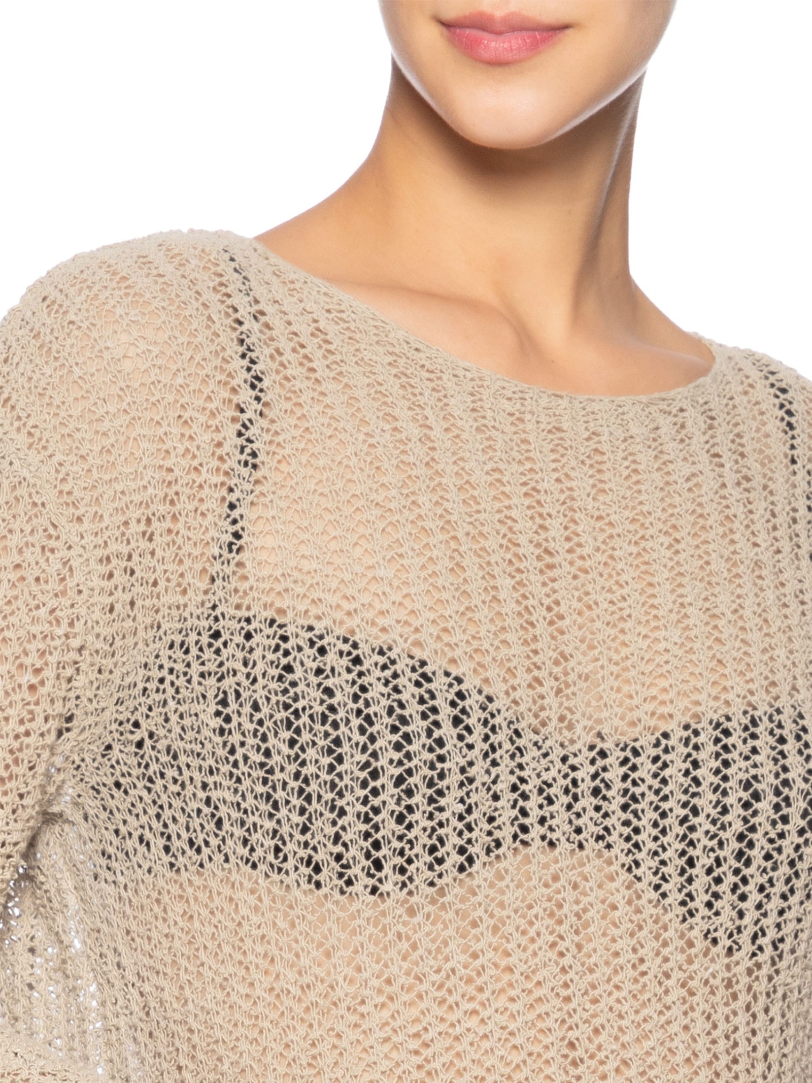 Blusa Feminina Manga Longa Tricot Rede Bege Osklen