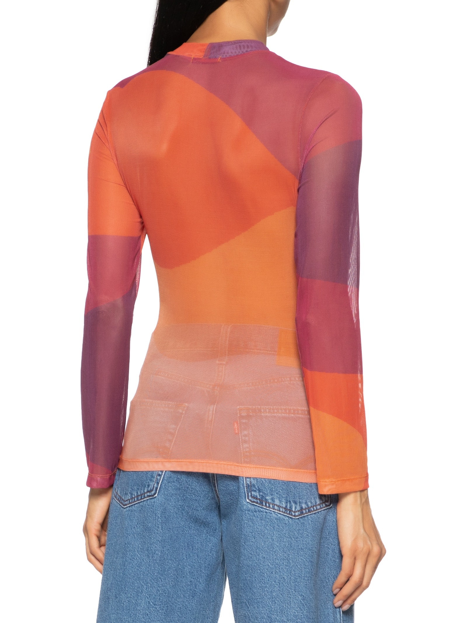 Blusa Feminina Manga Longa Tule Estampado Laranja Cacay