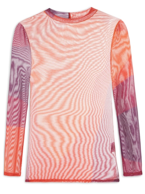 Blusa Feminina Manga Longa Tule Estampado – Laranja