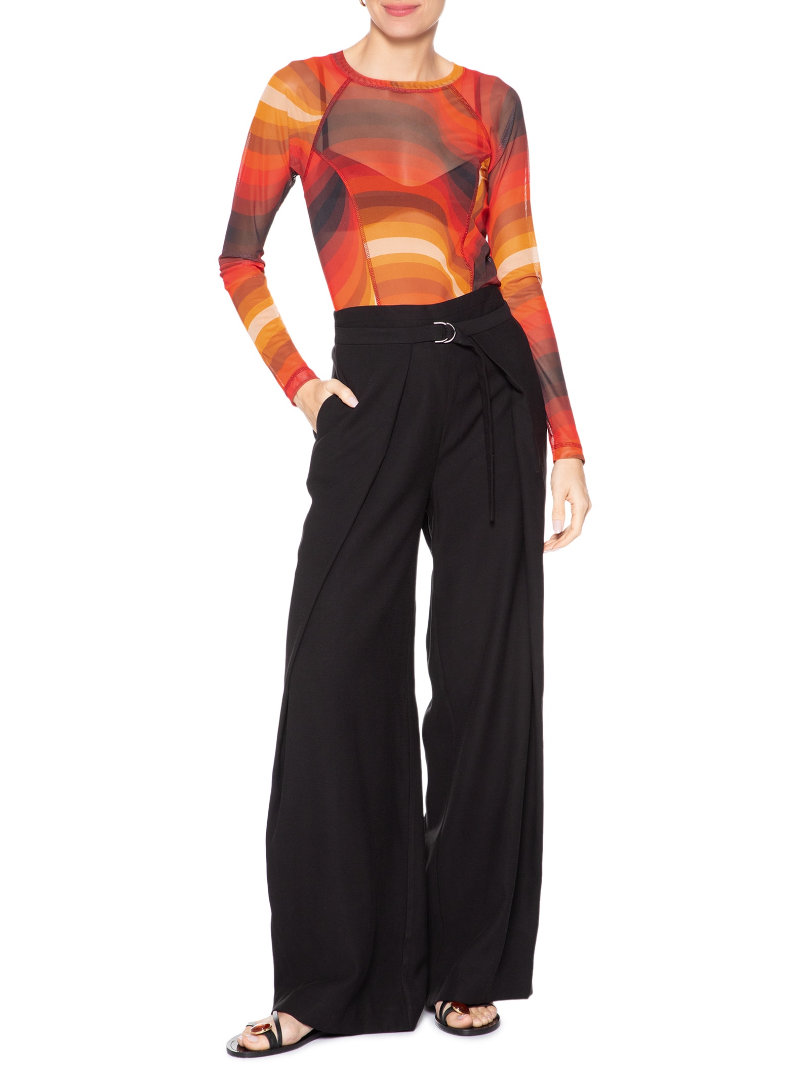 Blusa Feminina Manga Longa Tule Ipanema Laranja Osklen