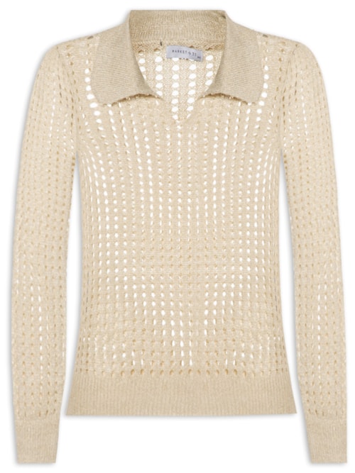 Blusa Feminina Manga Longa Vazada Em Tricot - Bege