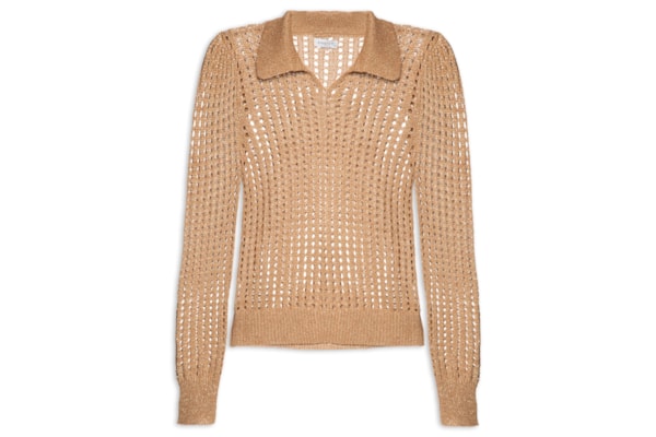 Blusa Feminina Manga Longa Vazada Em Tricot - Marrom