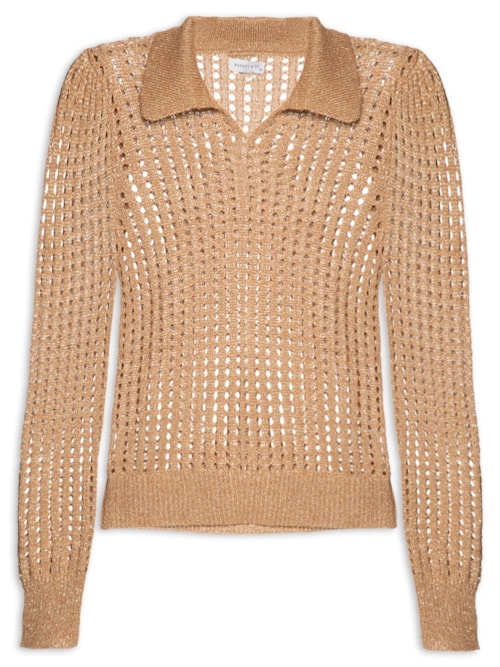 Blusa Feminina Manga Longa Vazada Em Tricot - Marrom