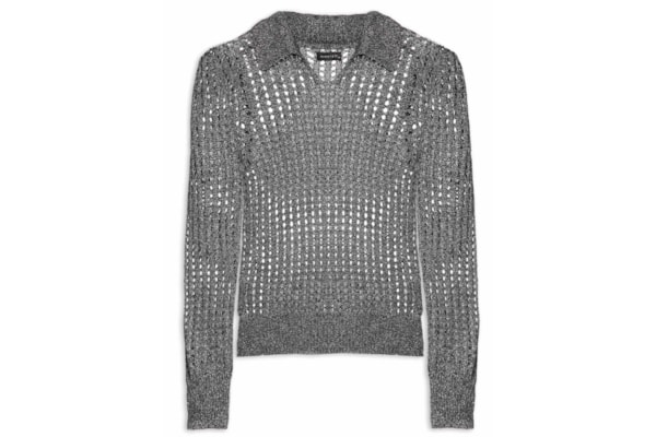 Blusa Feminina Manga Longa Vazada Em Tricot - Preto