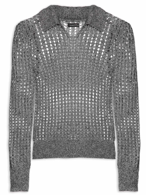 Blusa Feminina Manga Longa Vazada Em Tricot – Preto