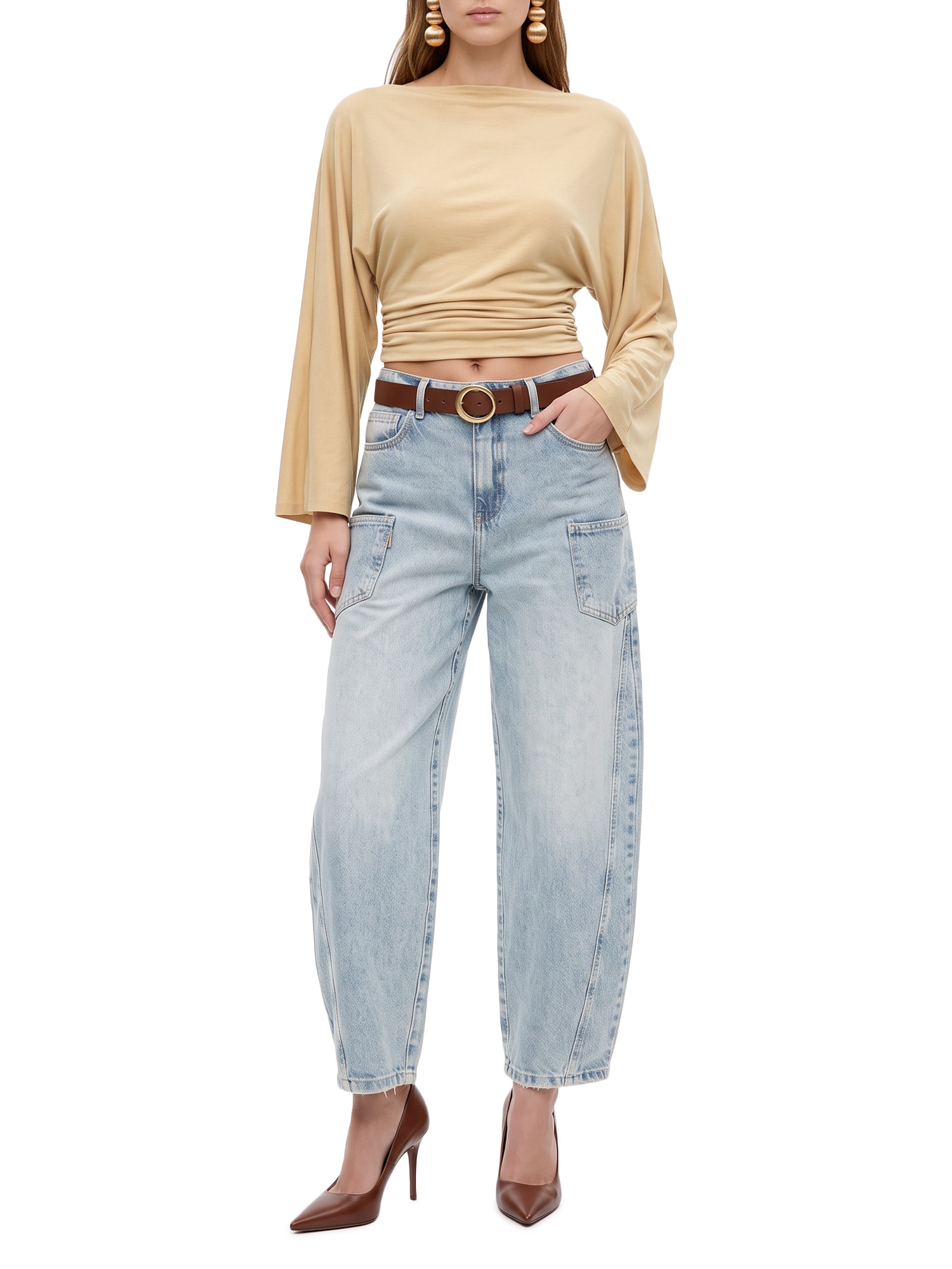 Blusa Feminina Manga Morcego Bege Lança Perfume