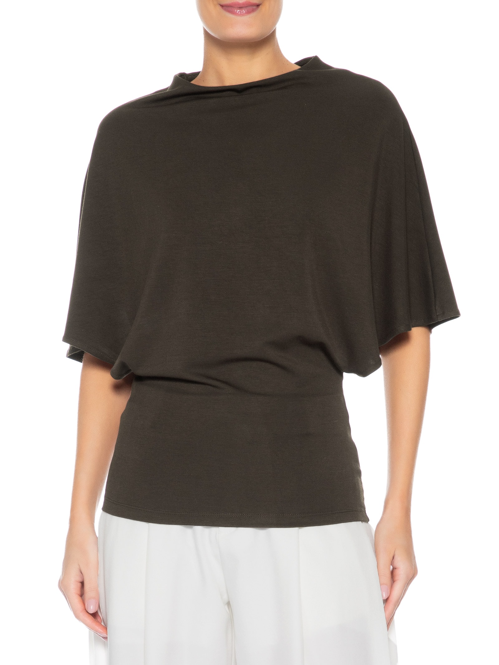 Blusa Feminina Manga Morcego Em Malha Marrom '2Essential