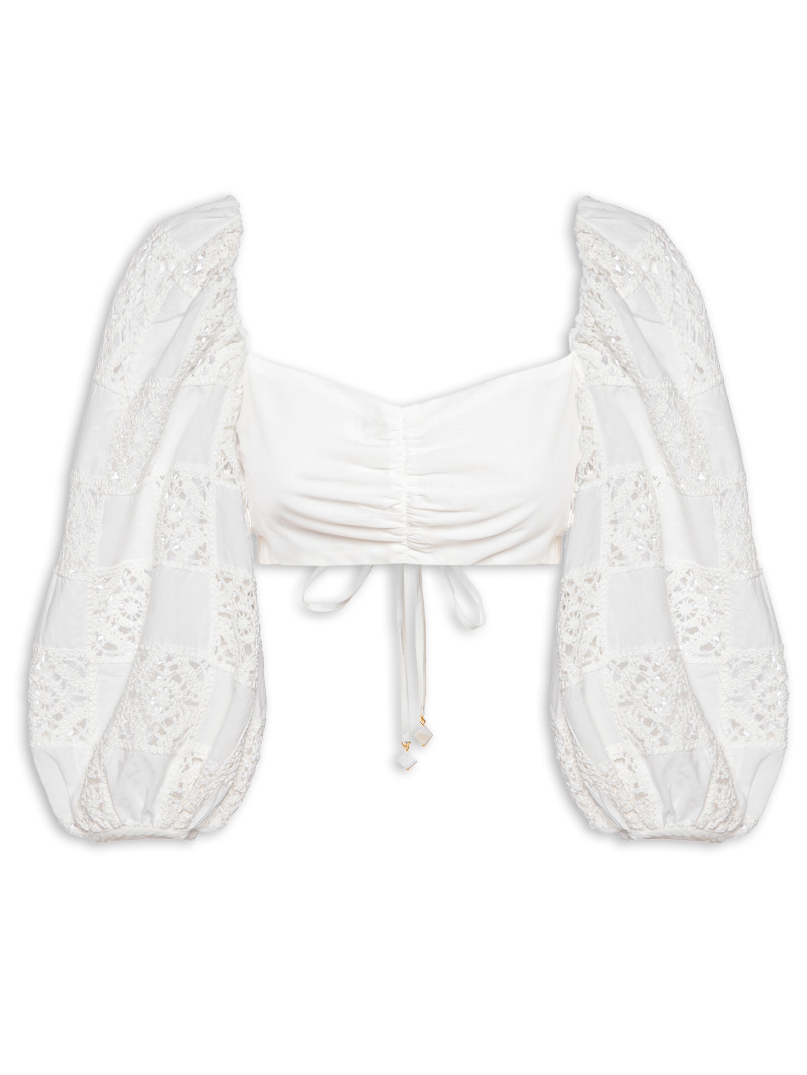 Blusa Feminina Manga Patch Crochet Branco Dress To