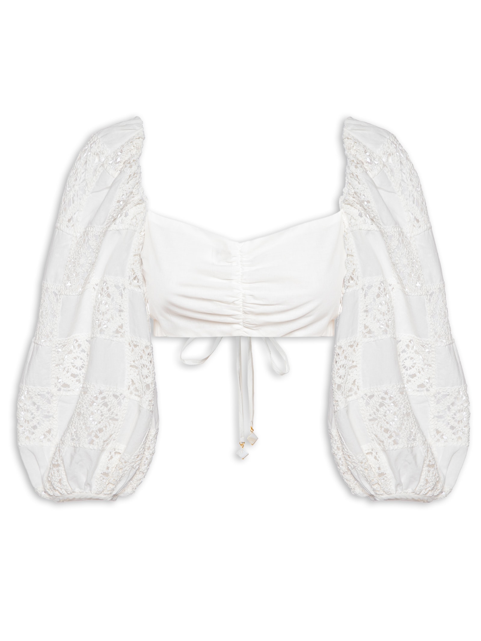 Blusa Feminina Manga Patch Crochet Branco Dress To