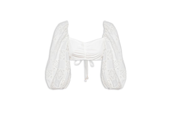 Blusa Feminina Manga Patch Crochet - Branco