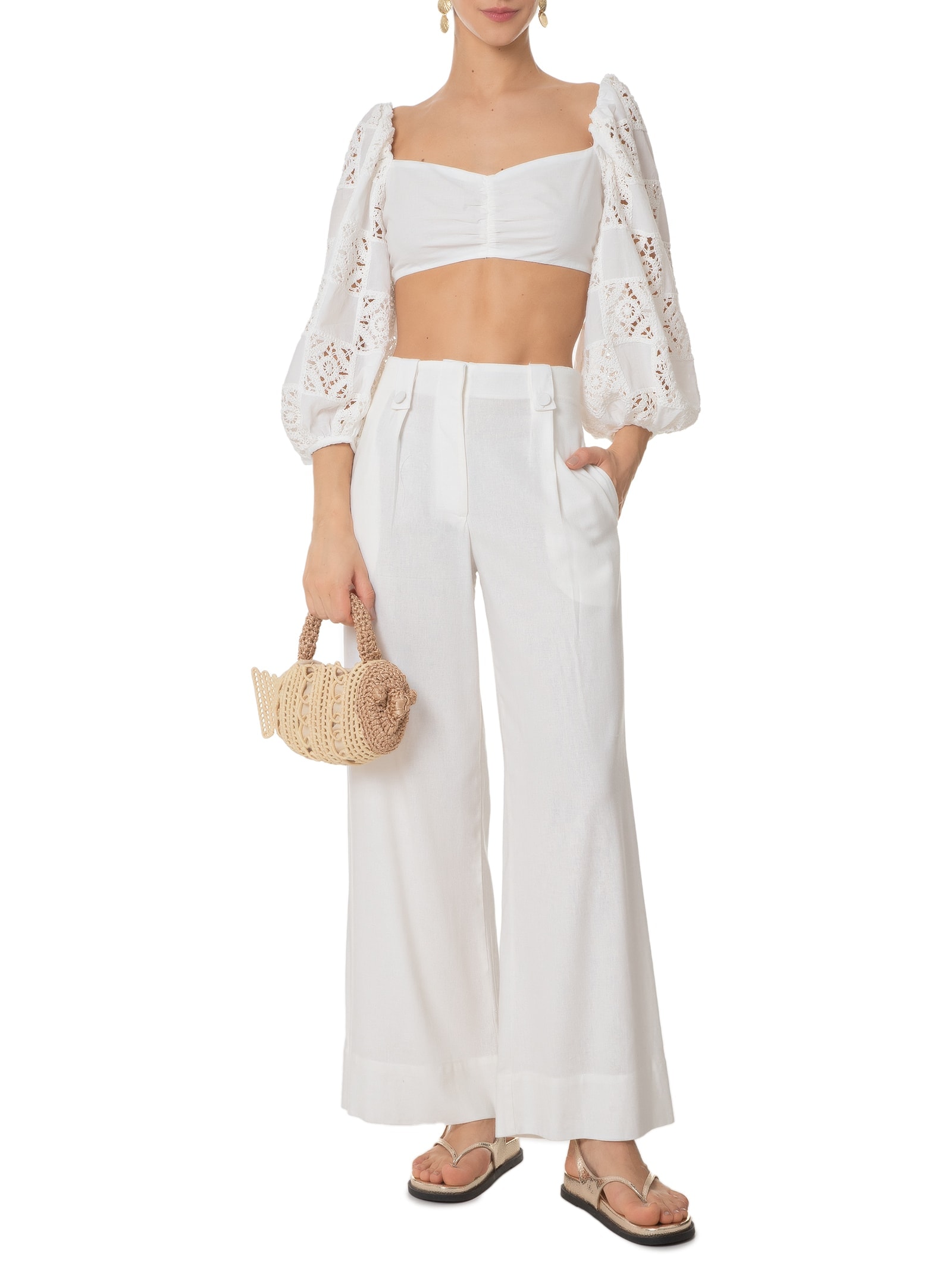 Blusa Feminina Manga Patch Crochet Branco Dress To